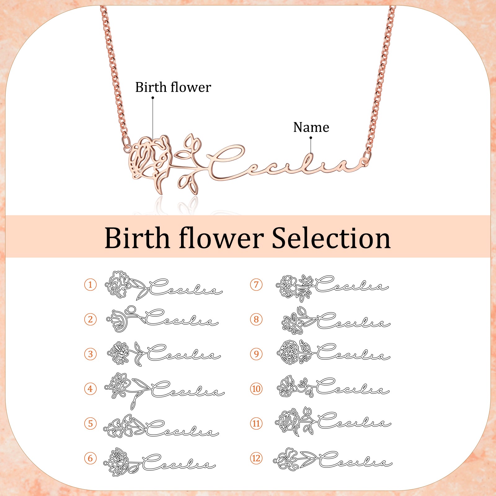 customized Name Birthflower Necklace