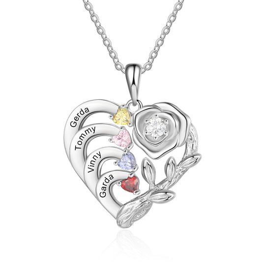 Rose Flower and Heart Necklace