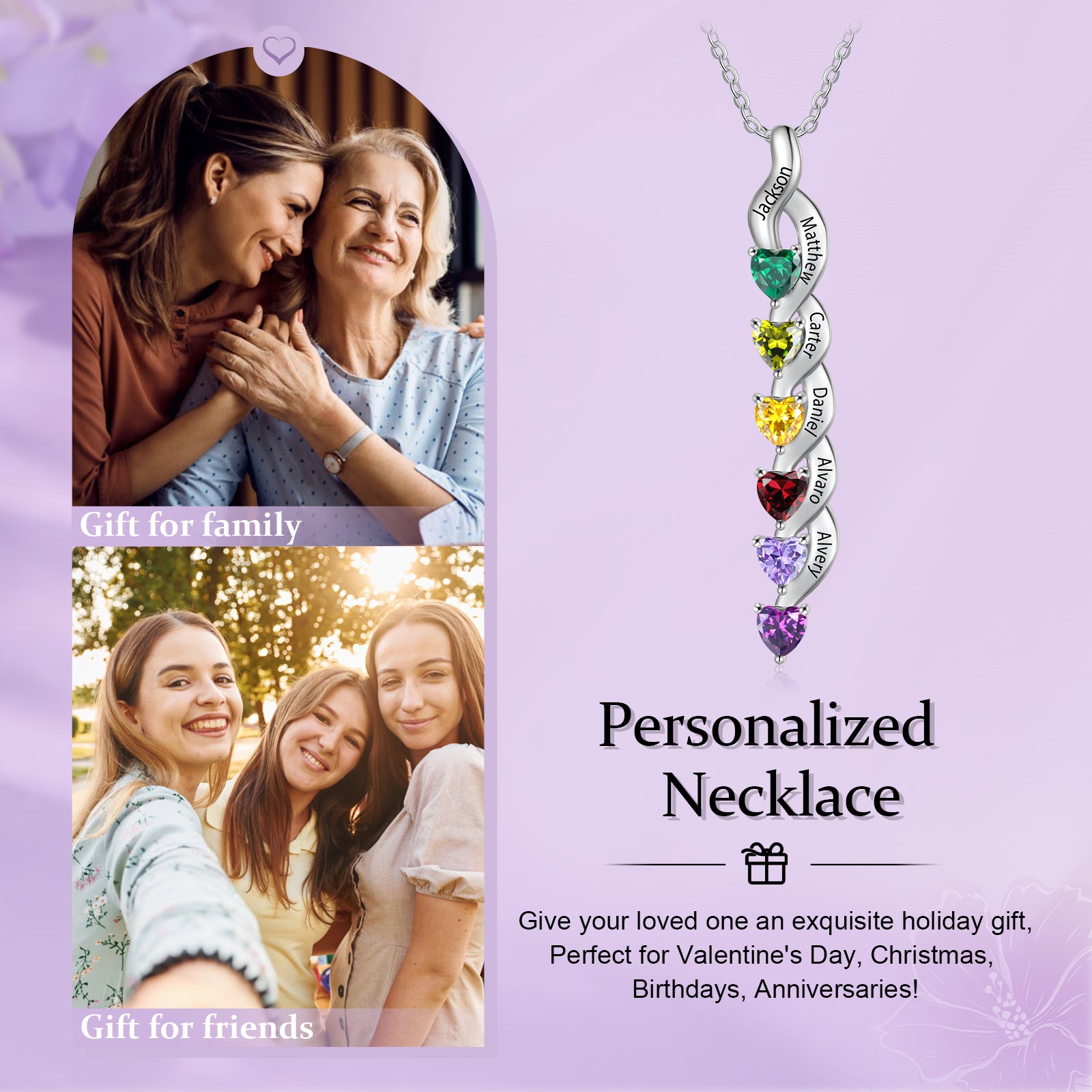 Dazzling Elegance Custom Name Birthstone Necklace