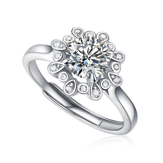 Wedding Peonies Flower Adjustable Ring 925 Sterling Silver