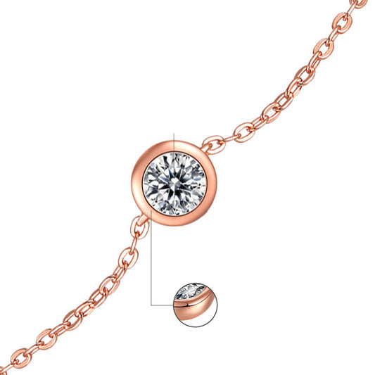 Sparkling Girl Moissanite CZ Round Rolo Chain 925 Sterling Silver Bracelet