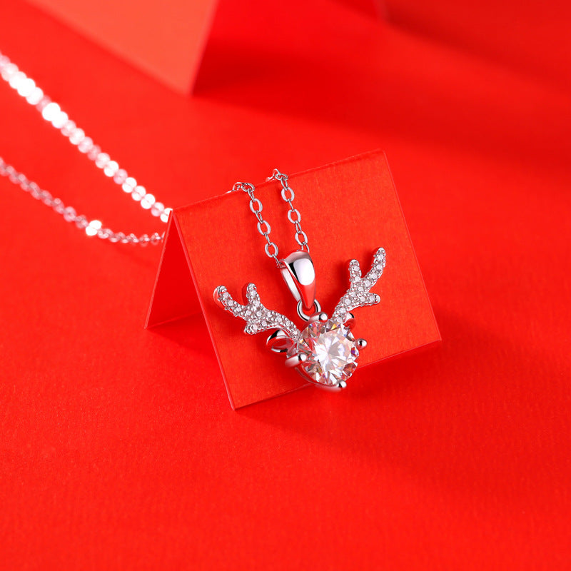 Products Stunning Bridesmaid Necklace in 925 Sterling Silver with Moissanite CZ Angle Deer Pendant