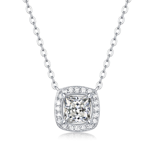Bridesmaid Necklace in 925 Sterling Silver with Square Moissanite CZ Geometry Pendant