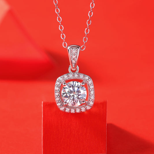 Stylish 925 Sterling Silver Necklace with Moissanite CZ Square Pendant - Perfect for Anniversary Gifts
