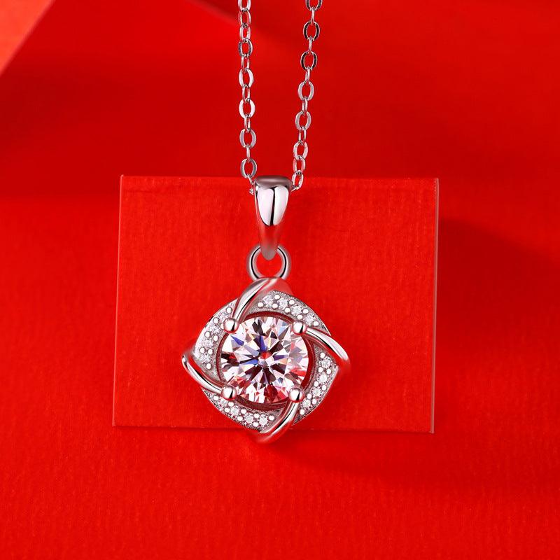 Stunning Moissanite CZ Rhombus Necklace in Solid 925 Sterling Silver