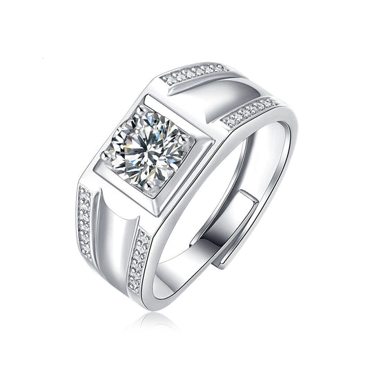 Moissanite CZ Geometry Square 925 Sterling Silver Adjustable Ring