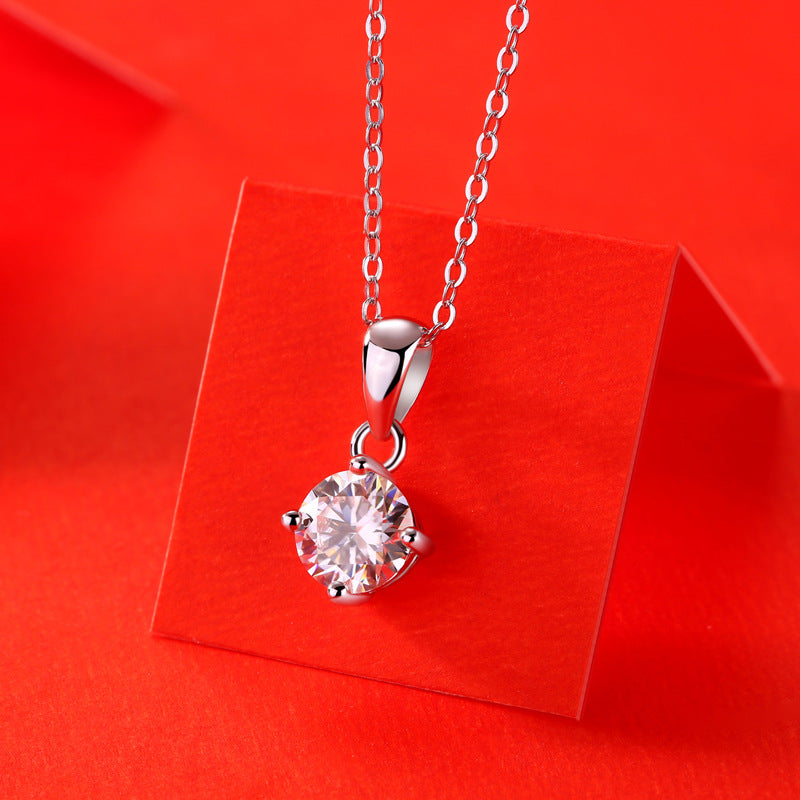 Wedding Four Claw Moissanite CZ 925 Sterling Silver Necklace Success