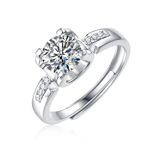 Affordable Lady 1ct Moissanite CZ 925 Sterling Silver Adjustable Ring with AAA CZ Accents