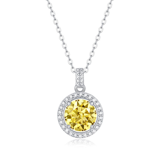 Yellow Moissanite CZ Round 925 Sterling Silver Necklace