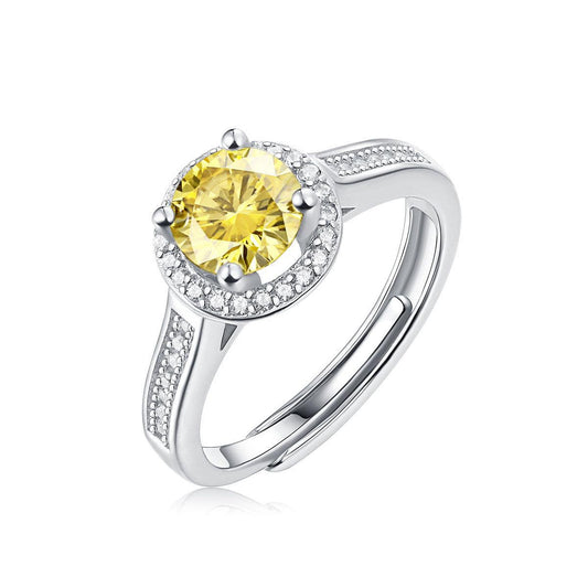 Shine Bright with our Gift Yellow Round Moissanite CZ Sterling Silver Ring - Adjustable and Dazzling