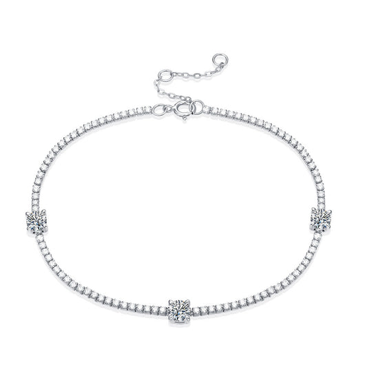 Shop the Stunning Moissanite CZ Round Chain Bracelet in Solid 925 Sterling Silver - Add Sparkle to Your Jewelry Collection