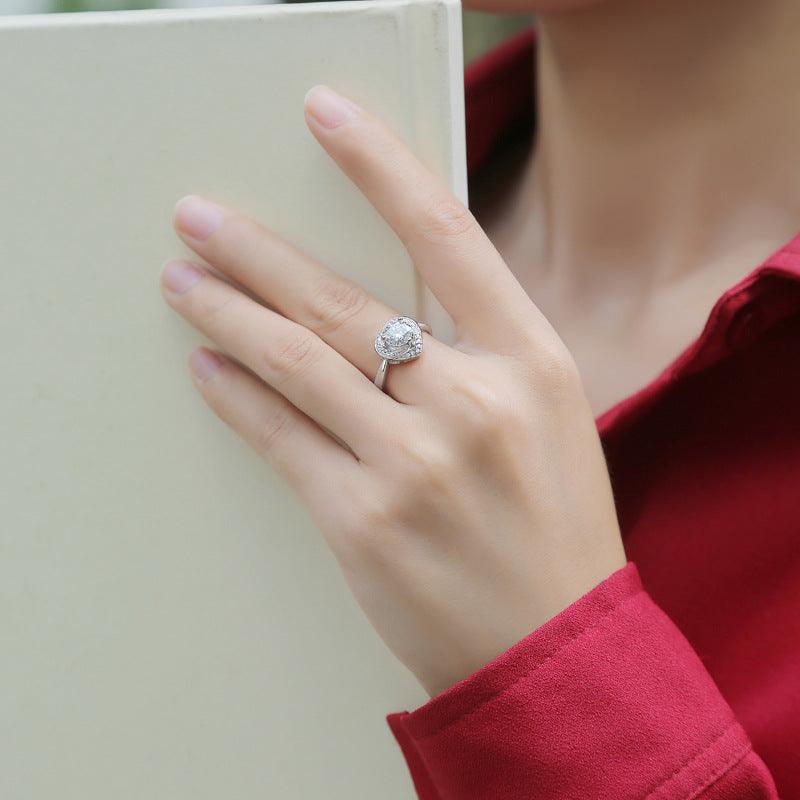 Charming Irregular Moissanite CZ Heart 925 Sterling Silver Adjustable Ring for Bridesmaids