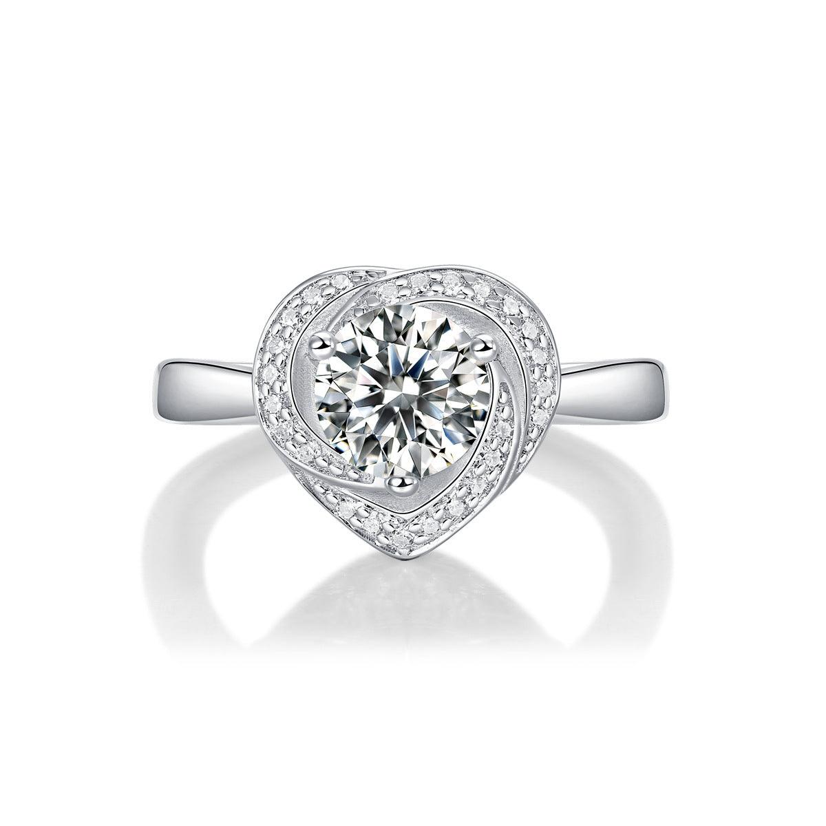 Charming Irregular Moissanite CZ Heart 925 Sterling Silver Adjustable Ring for Bridesmaids