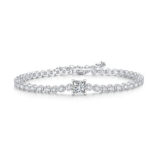 Shop Now: Elegant 925 Sterling Silver Bracelet with 1 Carat Moissanite CZ and AAA Cubic Zirconia Accents