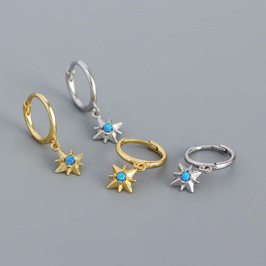 Graduation Created Opal Octagonal Star Hoop Earrings in Solid 925 Sterling Silver - Lightweight and Durable with 18K Gold or Rhodium Plating