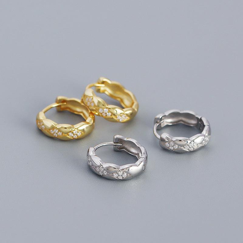 Geometry Rhombus CZ Sterling Silver Huggie Hoop Earrings Electroplated with 18K Yellow Gold/