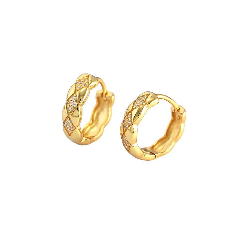 Geometry Rhombus CZ Sterling Silver Huggie Hoop Earrings Electroplated with 18K Yellow Gold/