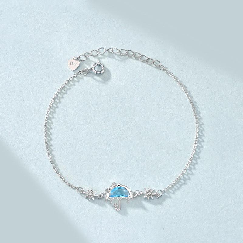 the Stunning Girl Blue CZ Umbrella Bracelet in 925 Sterling Silver