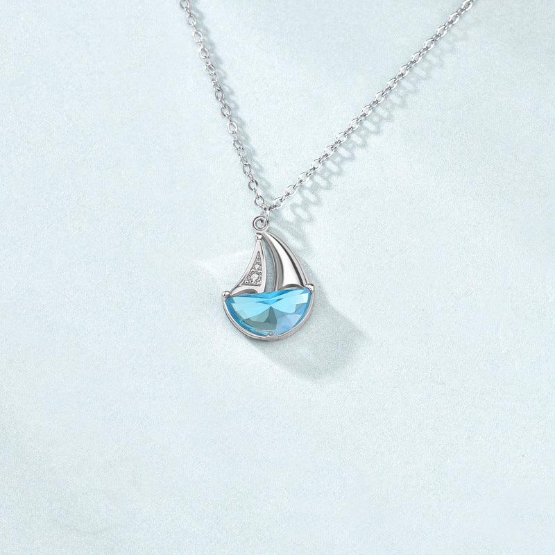 Nautical-Inspired 925 Sterling Silver Sailboat Necklace with Sparkling Blue CZ - Perfect jewelry for Casual or Dressy Occasions!