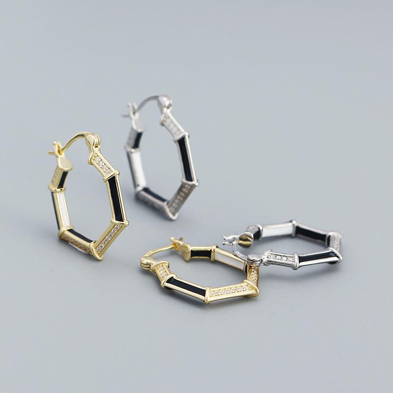 Hexagon Earrings 925 Sterling Silver 
