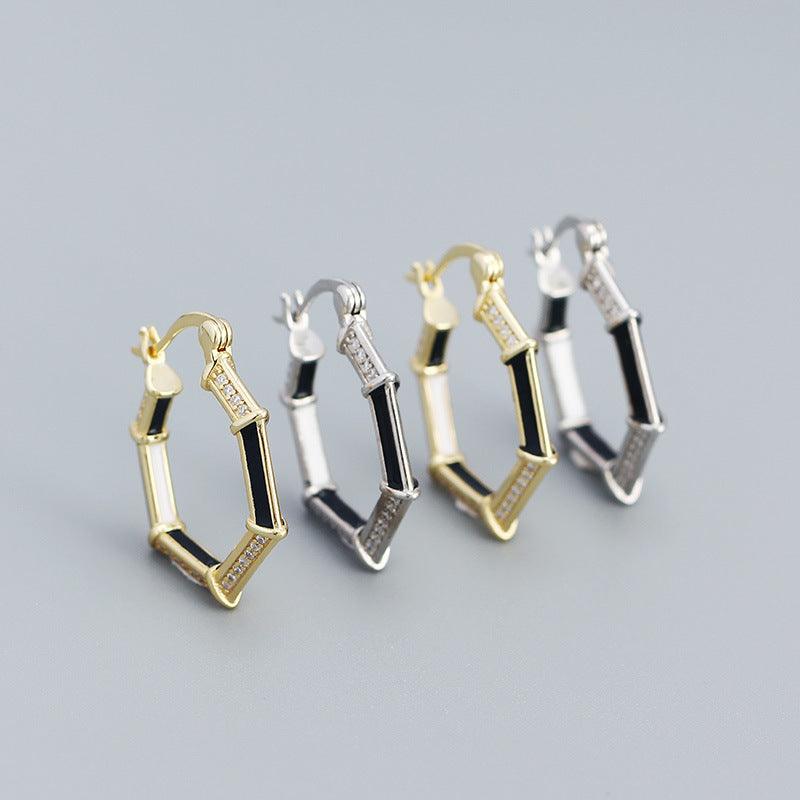 Hexagon Earrings 925 Sterling Silver 