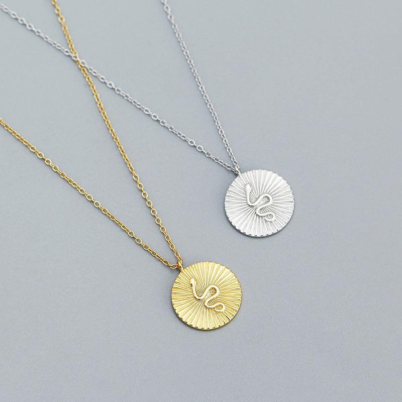 Modern Snake Animal Round Coin 925 Sterling Silver Necklace | Jewelry