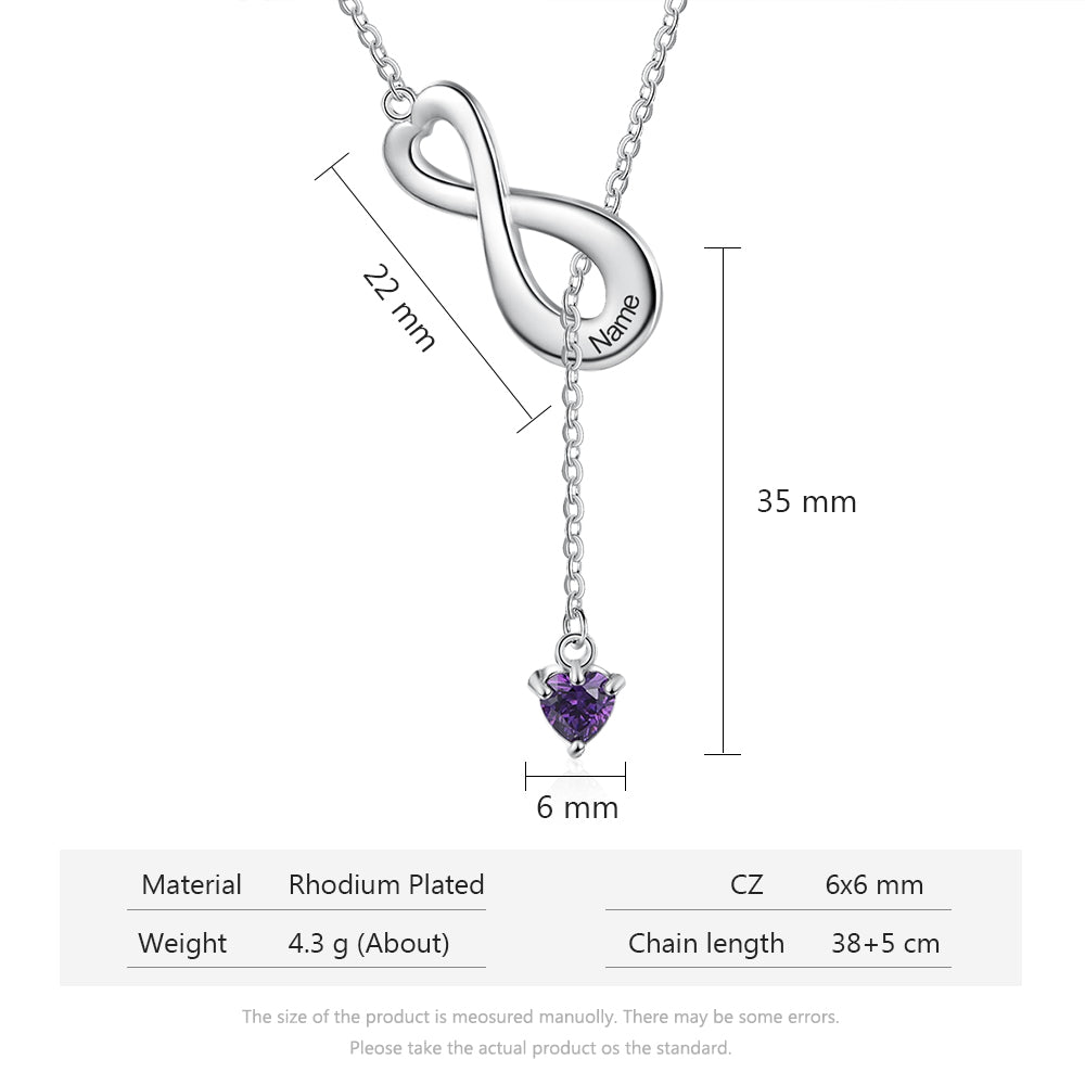Personalized White Gold Plated Infinity Necklace with Birthstone