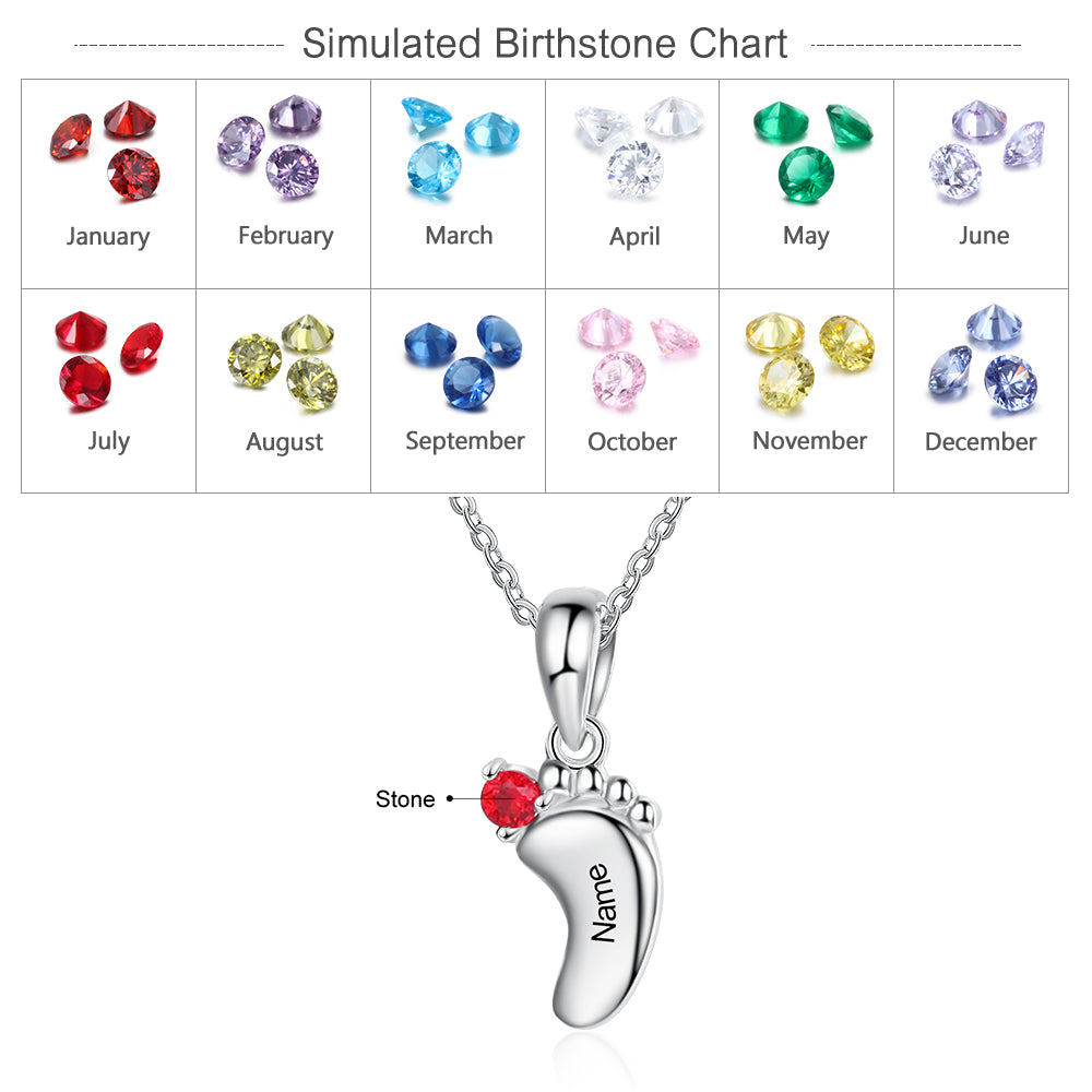Personalized Baby Feet Necklace with Birthstones - Customized 925 Sterling Silver Jewelry for Moms