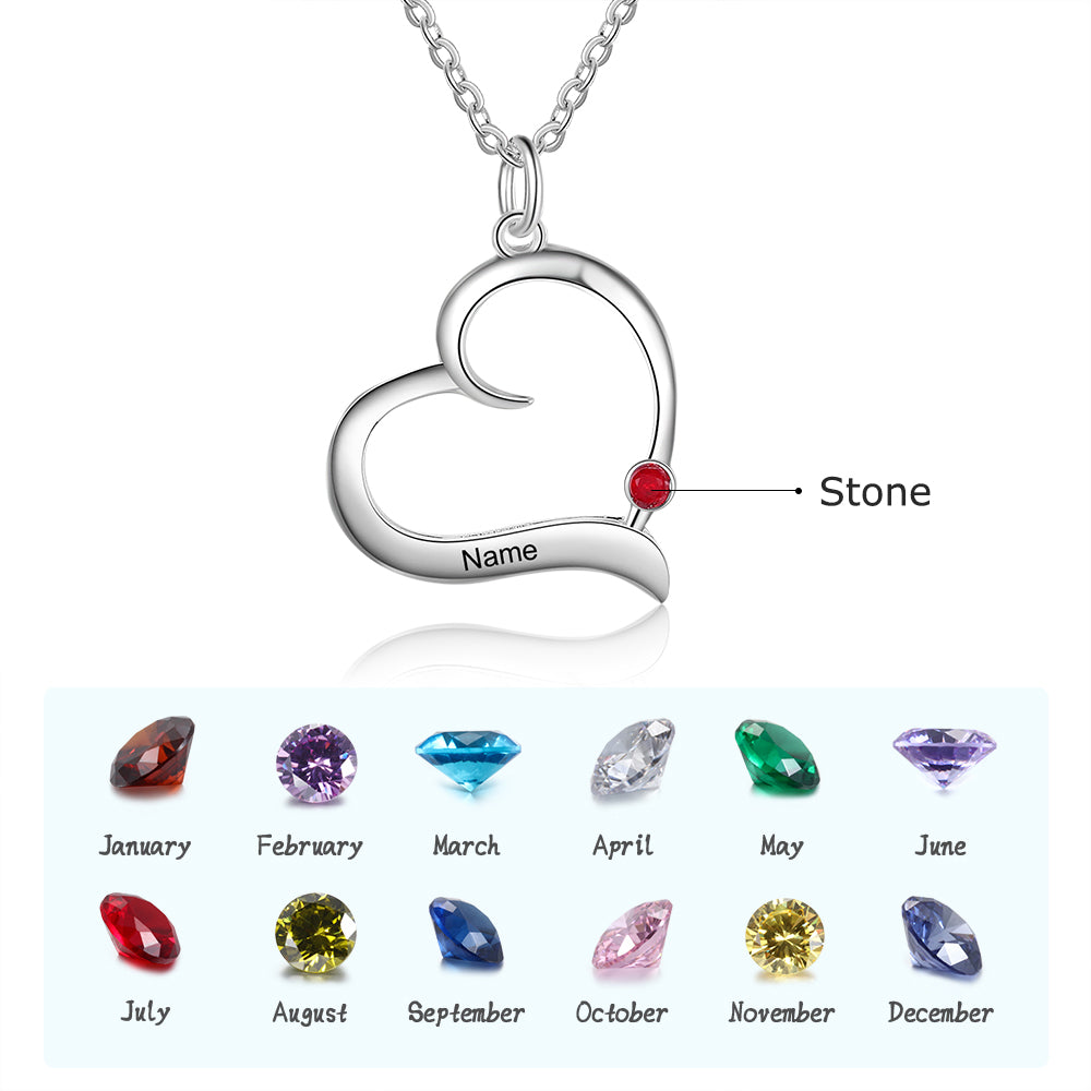 Personalized White Gold Plated Heart Necklace with Custom Engraving and Birthstones