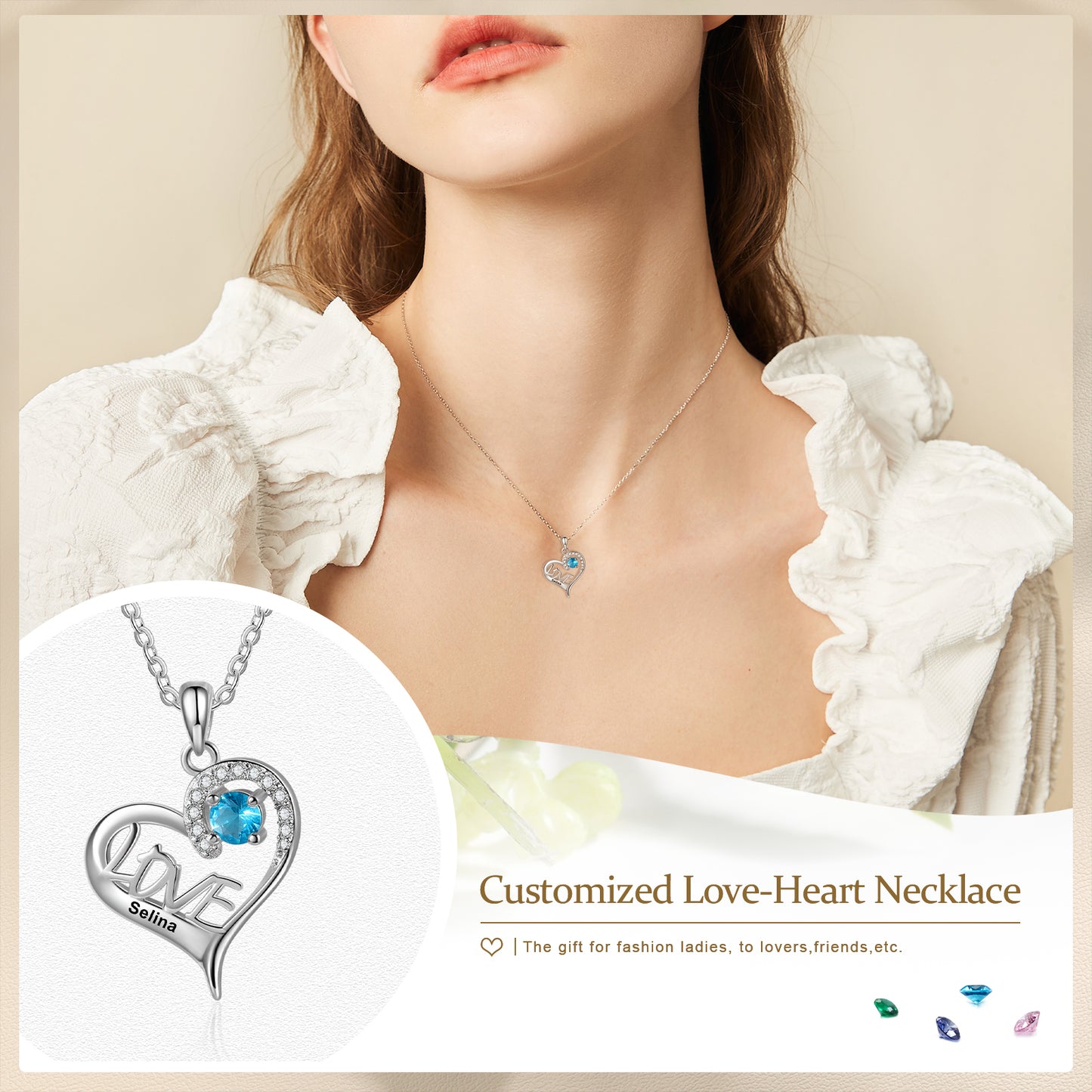 Personalized White Gold Plated Heart Necklace with Custom Name