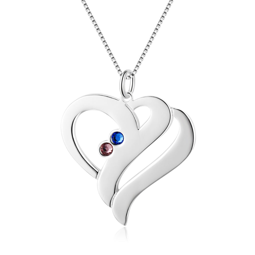 Personalized White Gold Plated Heart Necklace with Birthstones