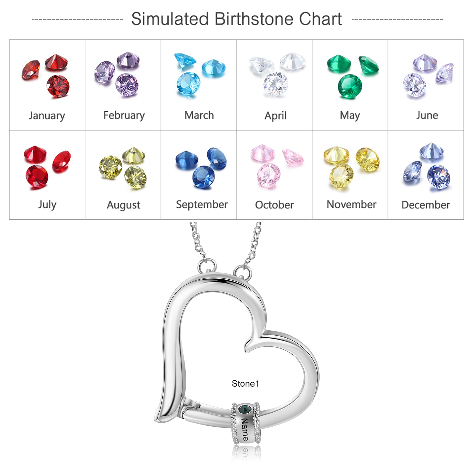 Custom Family Heart Necklace with Birthstones - Personalized Engraved Jewelry