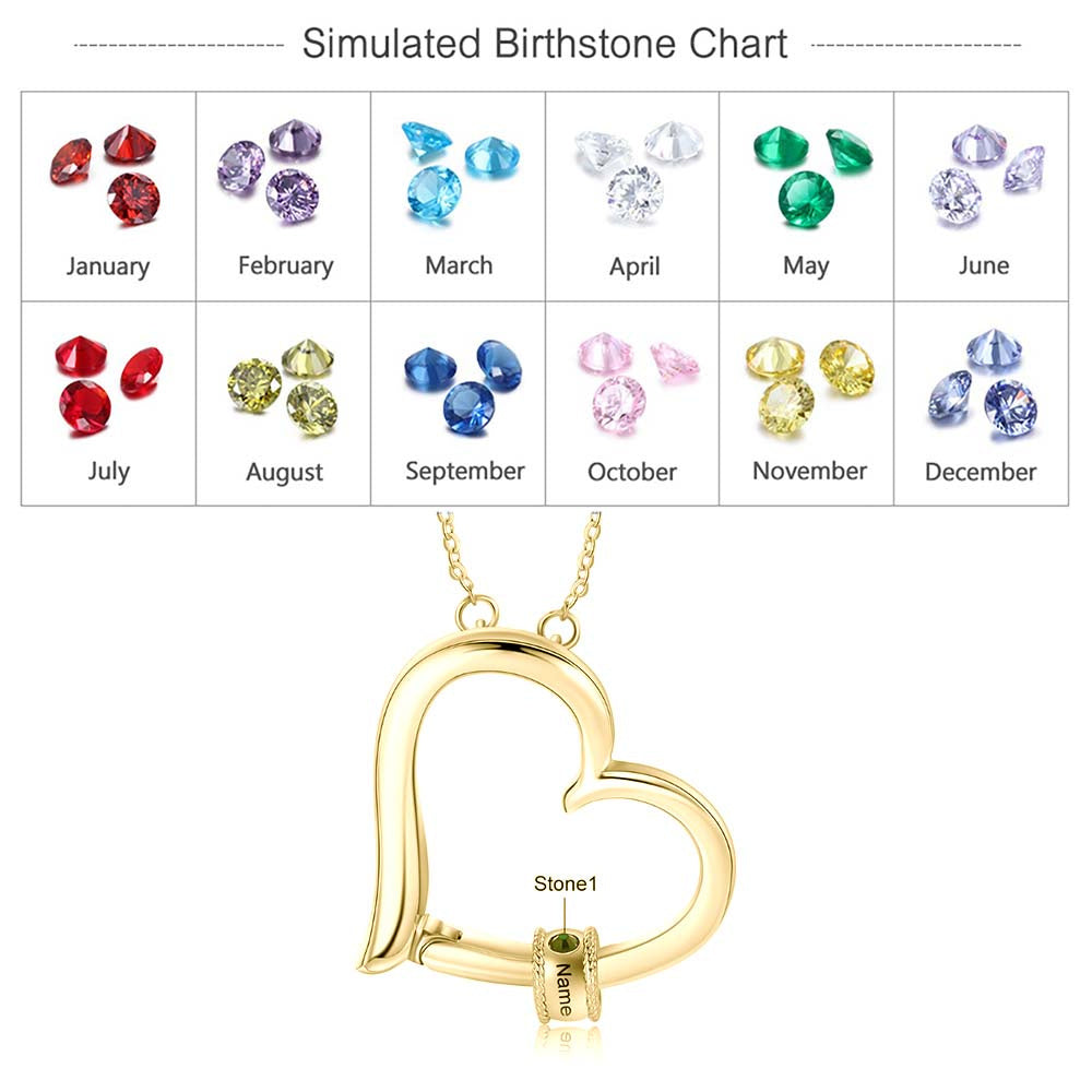 Custom Family Heart Necklace with Birthstones - Personalized Engraved Jewelry