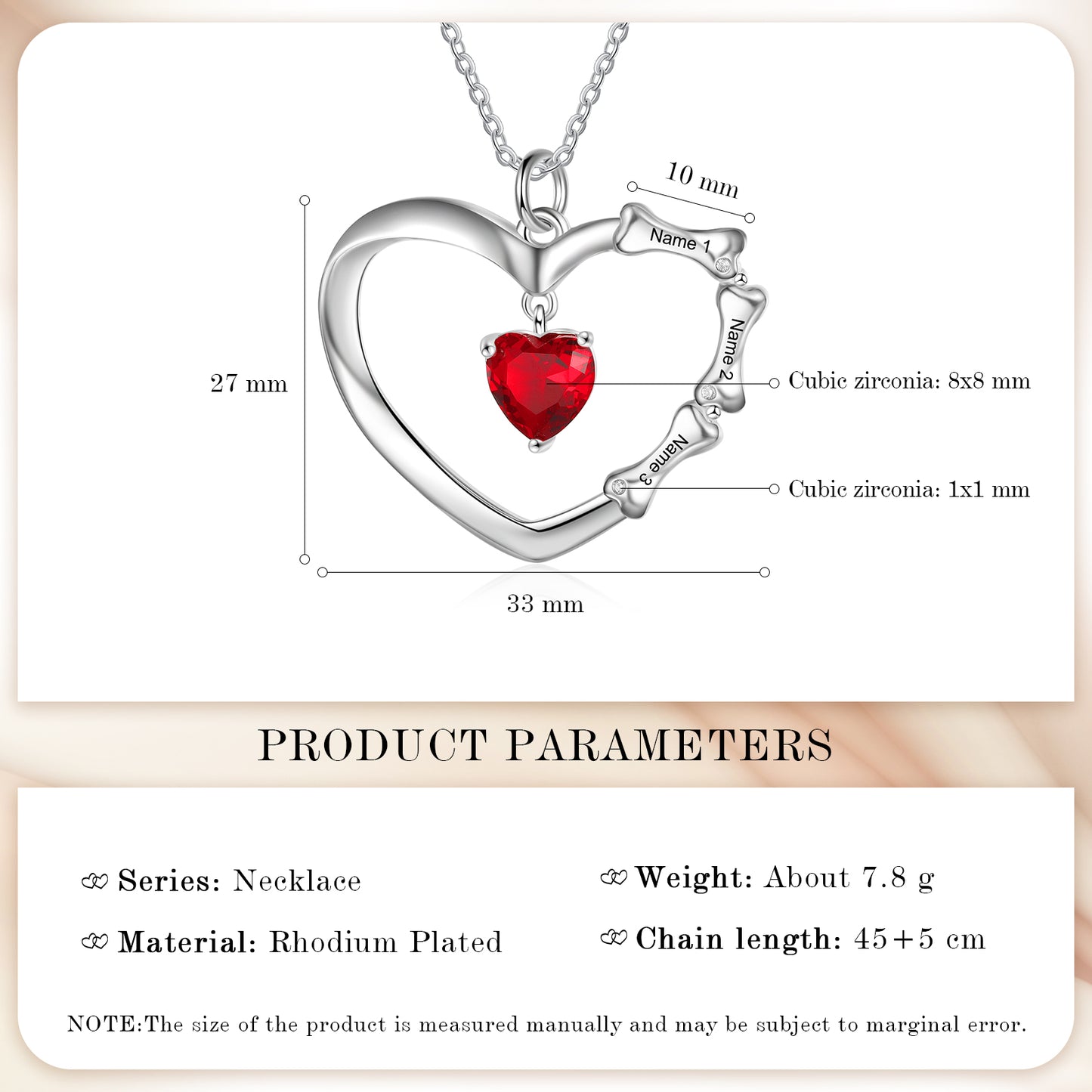 Personalized White Gold Plated Heart Necklace with Birthstones